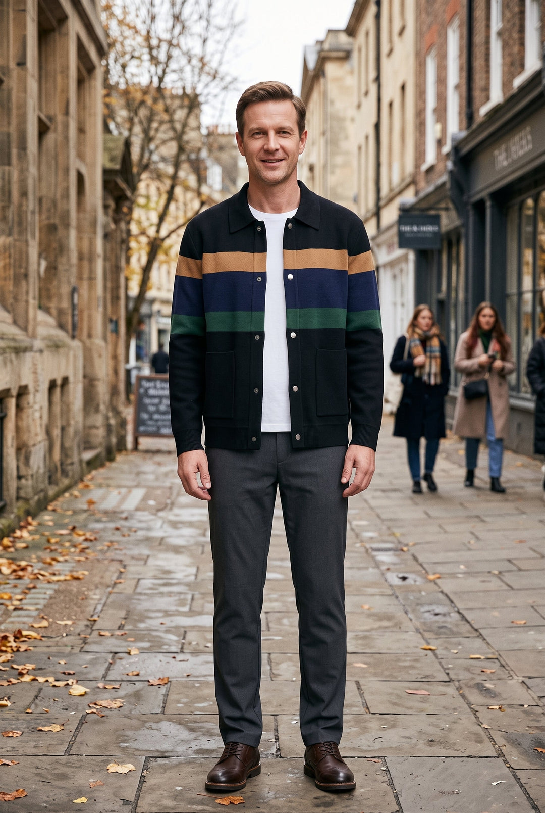 Men's Colour Block Knit Cardigan with Shirt Collar