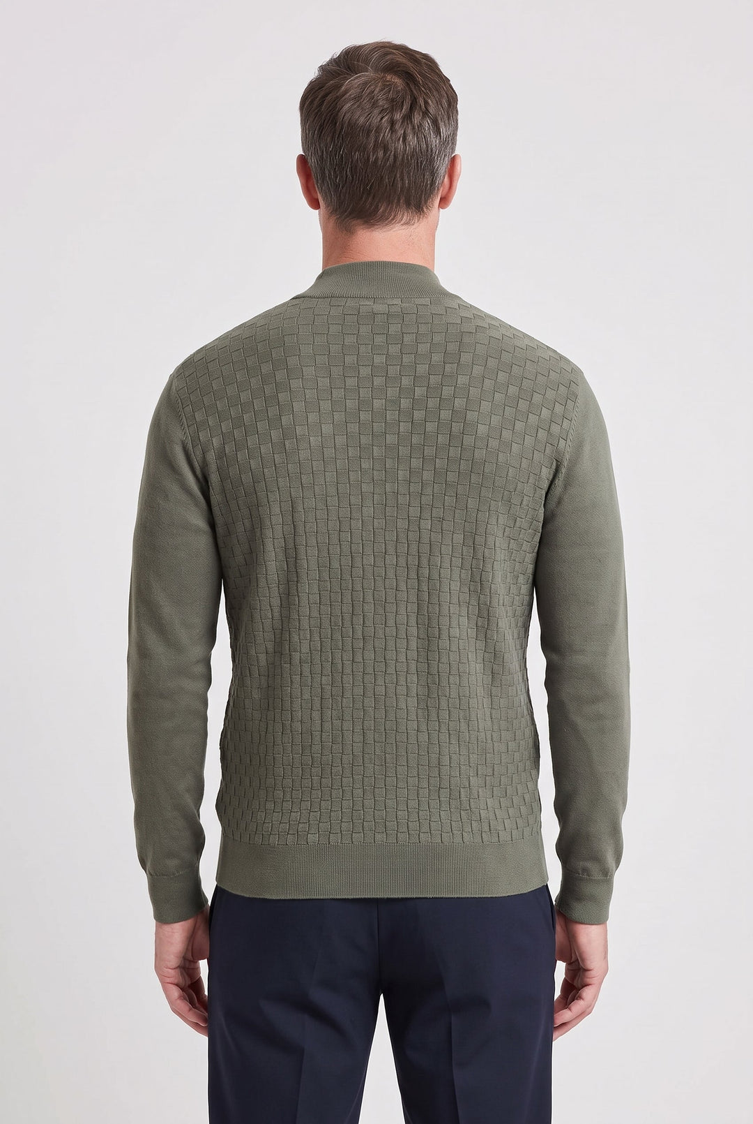 Men's Textured Knit Zip Cardigan with Funnel Neck