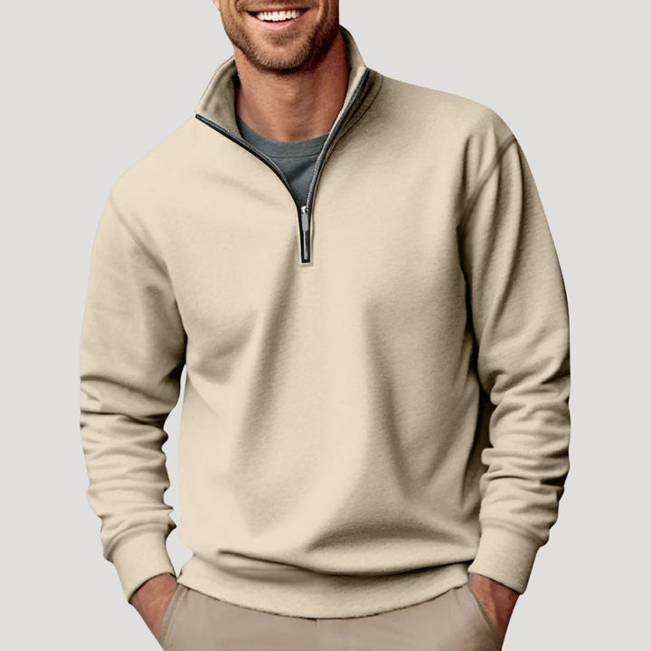 Sweat-shirt pour homme à fermeture zippée quart de longueur et coupe confortable
