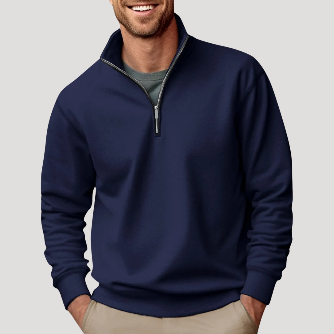 Sweat-shirt pour homme à fermeture zippée quart de longueur et coupe confortable