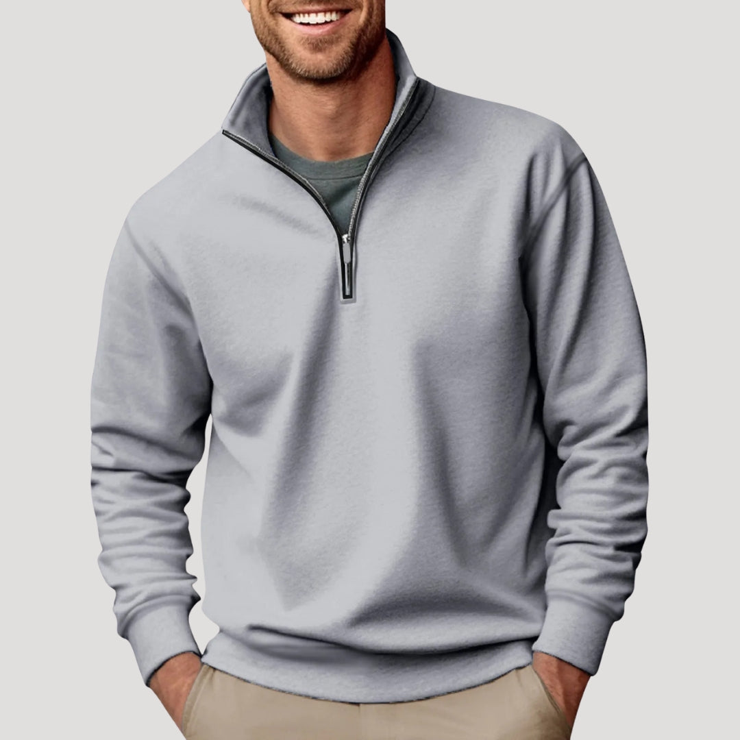 Sweat-shirt pour homme à fermeture zippée quart de longueur et coupe confortable