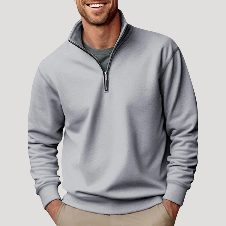 Sweat-shirt pour homme à fermeture zippée quart de longueur et coupe confortable