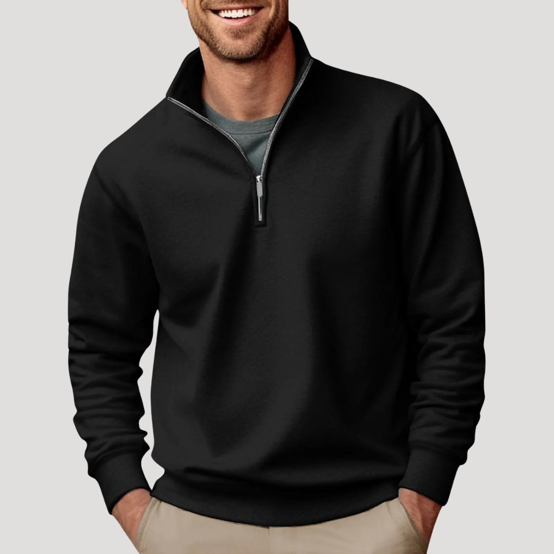 Sweat-shirt pour homme à fermeture zippée quart de longueur et coupe confortable
