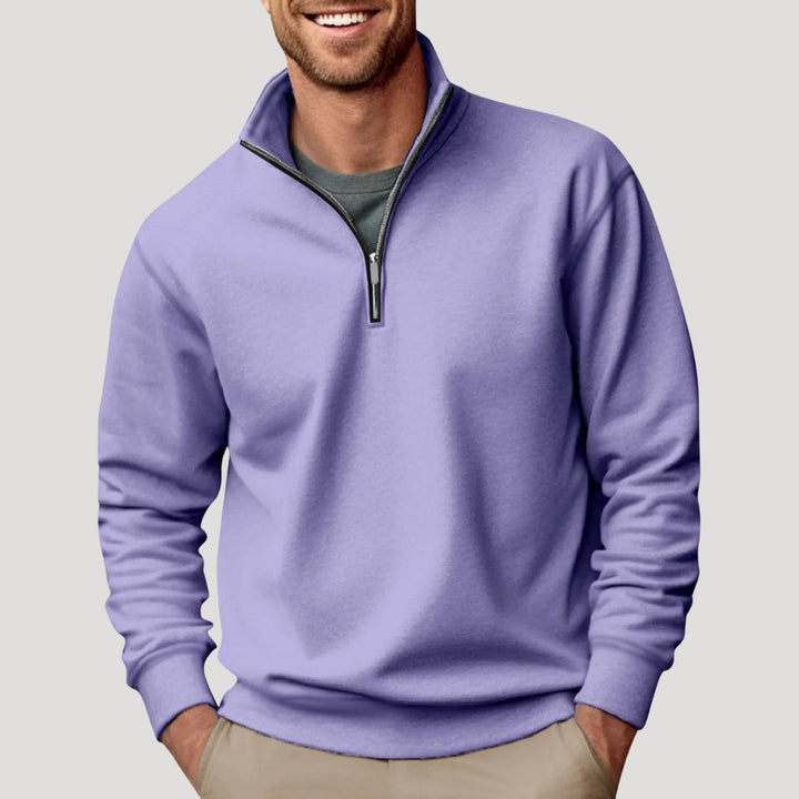 Sweat-shirt pour homme à fermeture zippée quart de longueur et coupe confortable