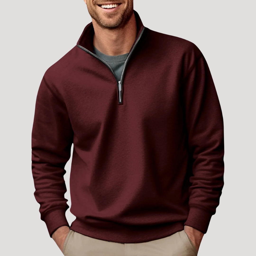 Sweat-shirt pour homme à fermeture zippée quart de longueur et coupe confortable