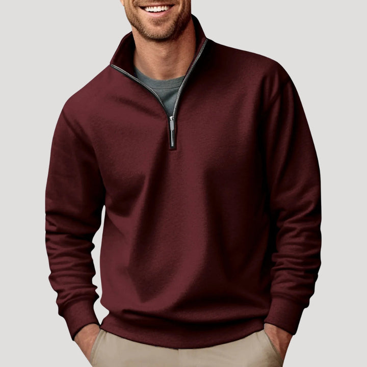 Sweat-shirt pour homme à fermeture zippée quart de longueur et coupe confortable
