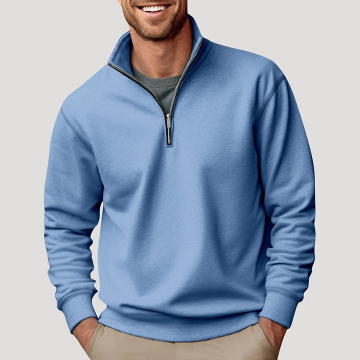 Sweat-shirt pour homme à fermeture zippée quart de longueur et coupe confortable