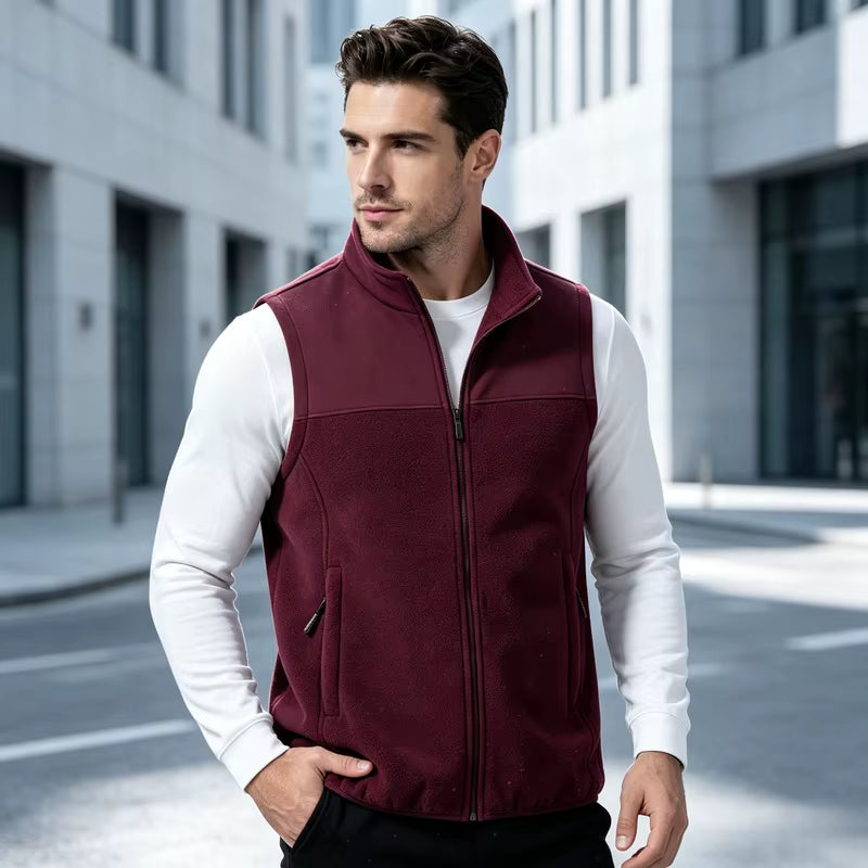 Men's Fleece Stand Collar Vest with Zip Pockets