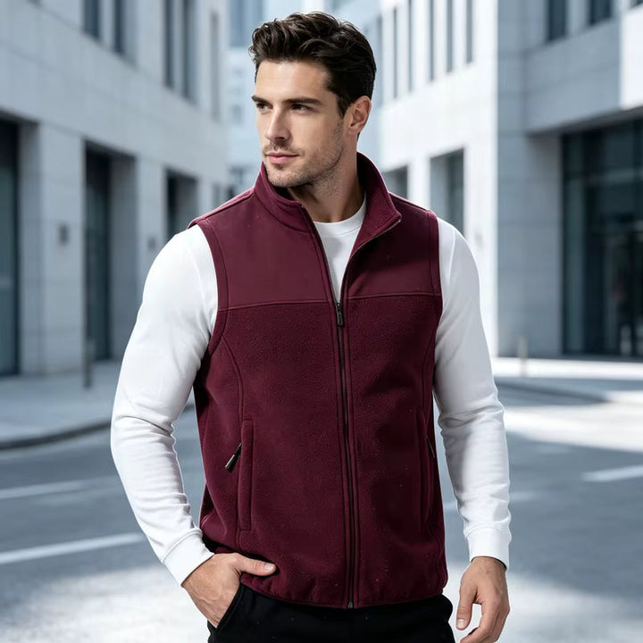 Men's Fleece Stand Collar Vest with Zip Pockets