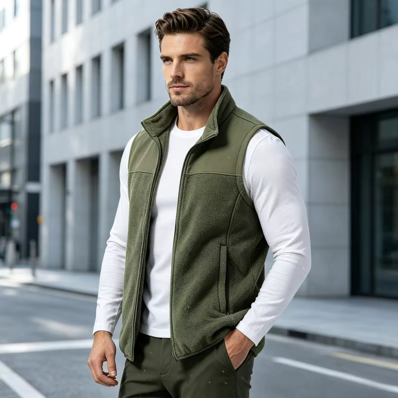 Men's Fleece Stand Collar Vest with Zip Pockets