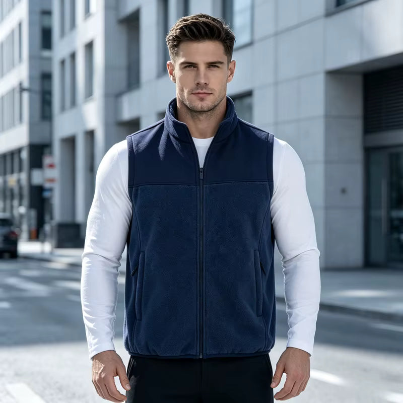 Men's Fleece Stand Collar Vest with Zip Pockets