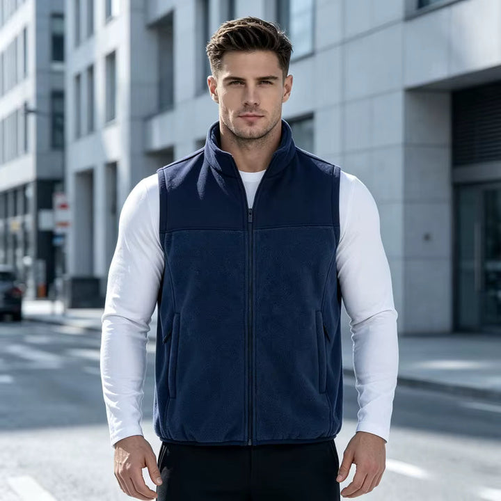 Men's Fleece Stand Collar Vest with Zip Pockets