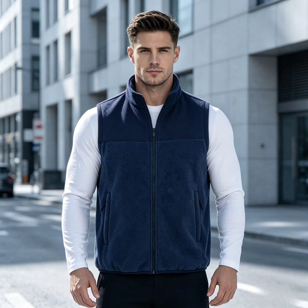 Men's Fleece Stand Collar Vest with Zip Pockets