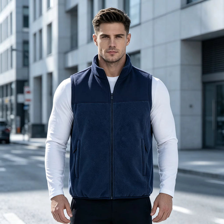 Men's Fleece Stand Collar Vest with Zip Pockets