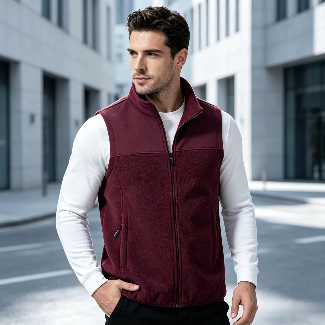 Men's Fleece Stand Collar Vest with Zip Pockets