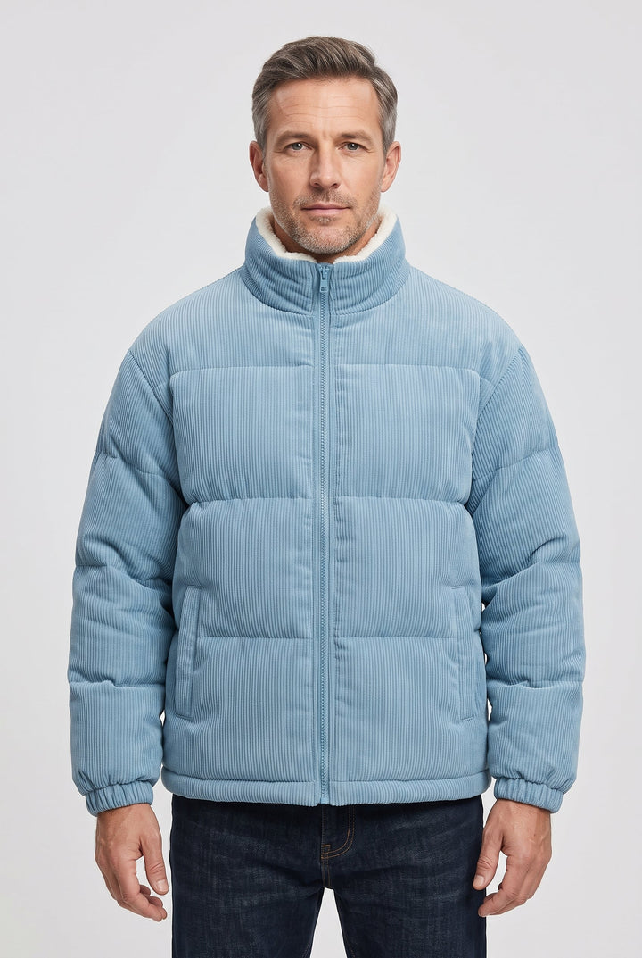 Men's Corduroy Puffer Jacket with Sherpa Collar