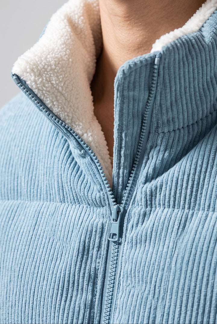 Men's Corduroy Puffer Jacket with Sherpa Collar