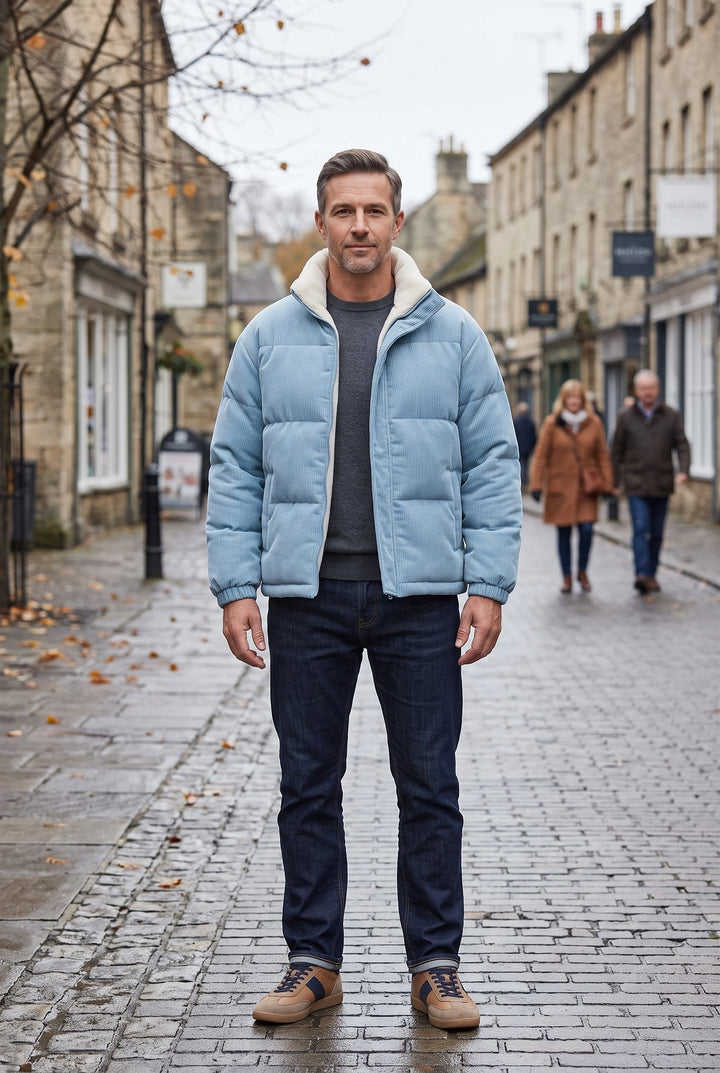Men's Corduroy Puffer Jacket with Sherpa Collar