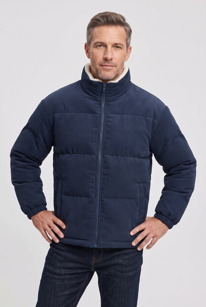 Men's Corduroy Puffer Jacket with Sherpa Collar