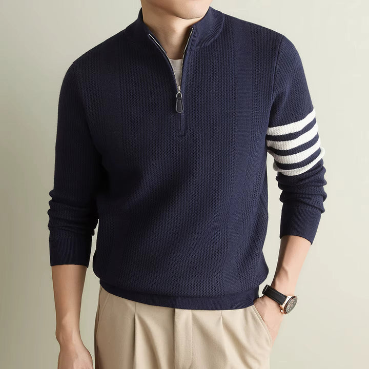 Men's Knitted Half-Zip Jumper with Striped Sleeve