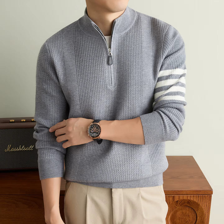 Men's Knitted Half-Zip Jumper with Striped Sleeve