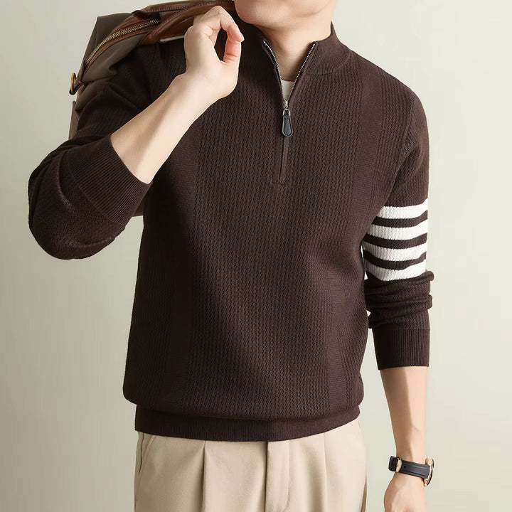 Men's Knitted Half-Zip Jumper with Striped Sleeve