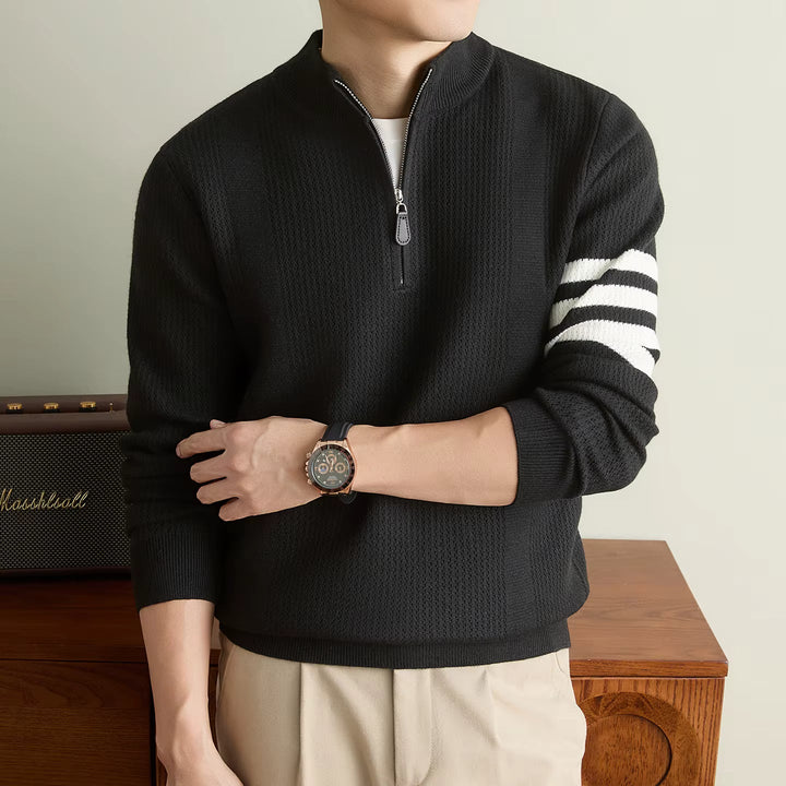 Men's Knitted Half-Zip Jumper with Striped Sleeve