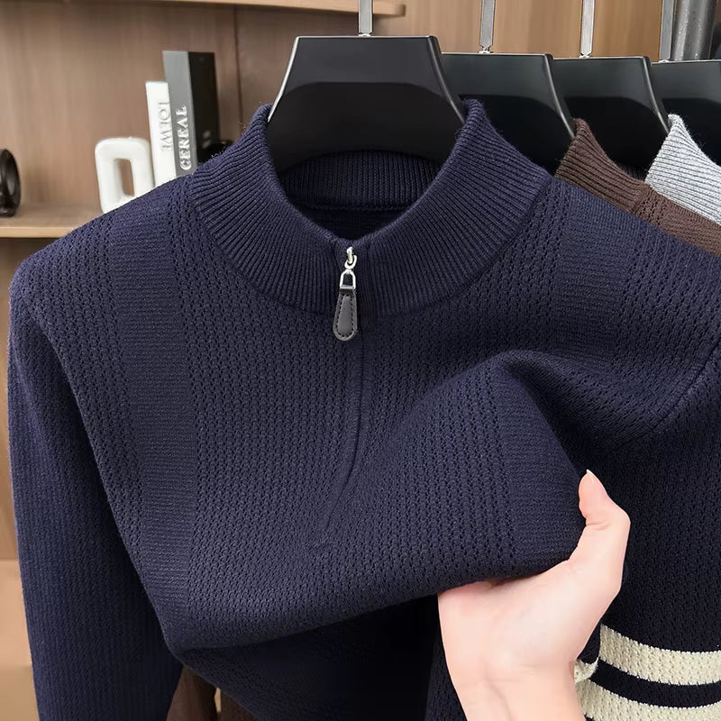 Men's Knitted Half-Zip Jumper with Striped Sleeve