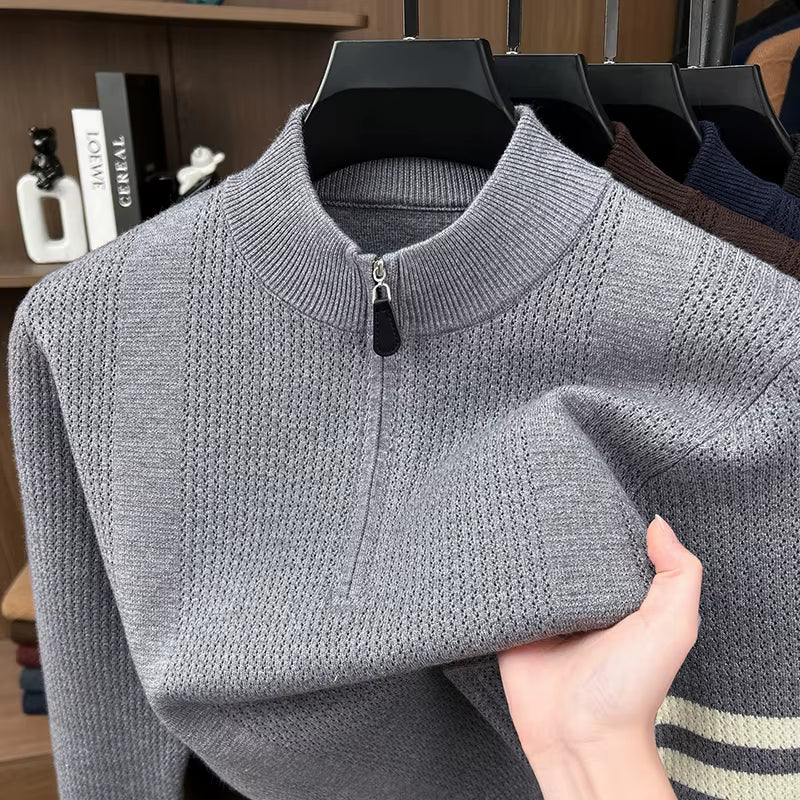 Men's Knitted Half-Zip Jumper with Striped Sleeve