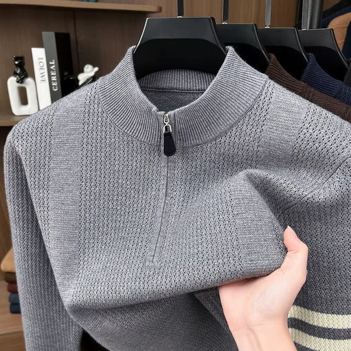Men's Knitted Half-Zip Jumper with Striped Sleeve