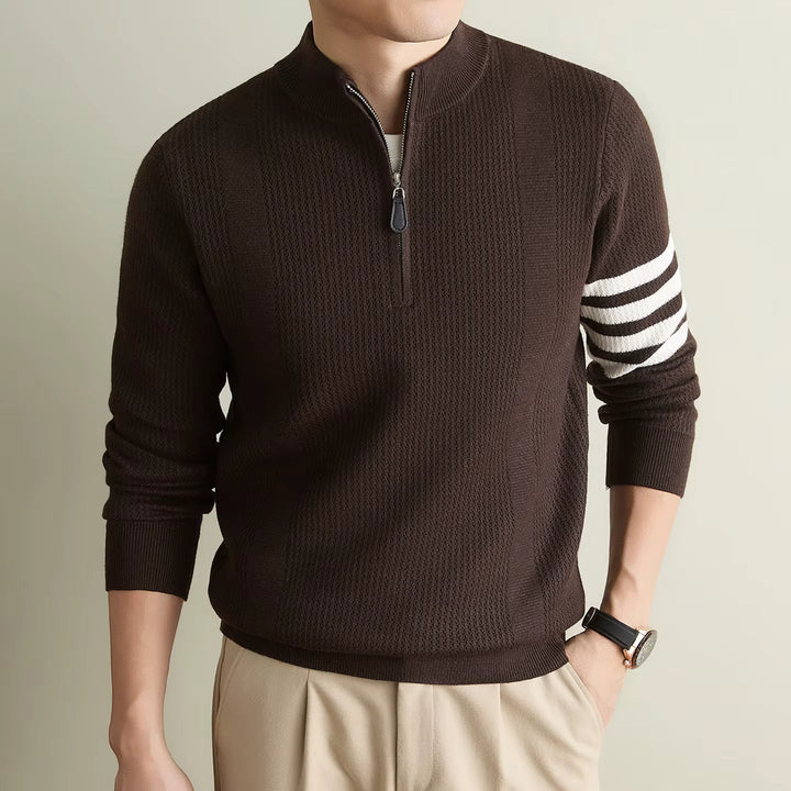 Men's Knitted Half-Zip Jumper with Striped Sleeve