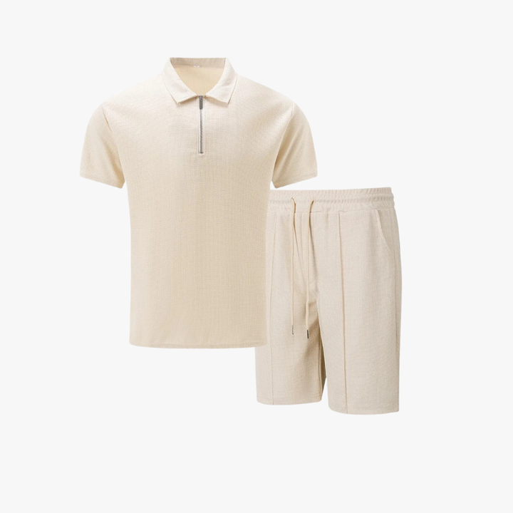 Men's Textured Polo and Shorts Set