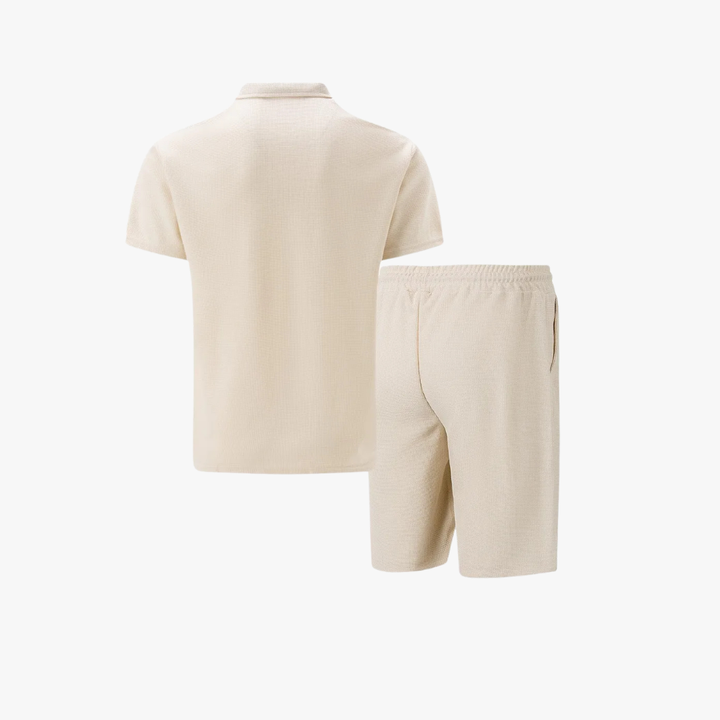 Men's Textured Polo and Shorts Set