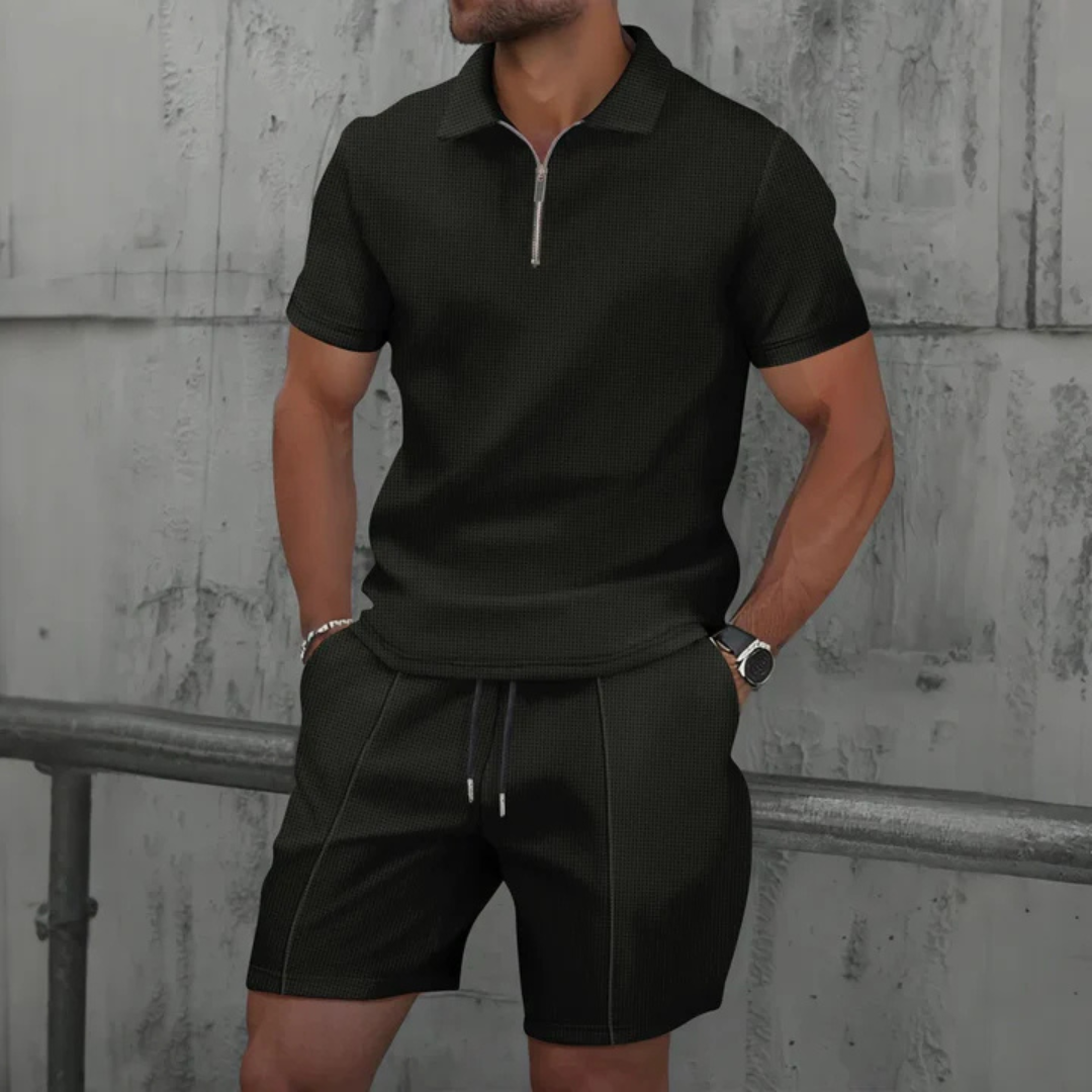 Men's Textured Polo and Shorts Set