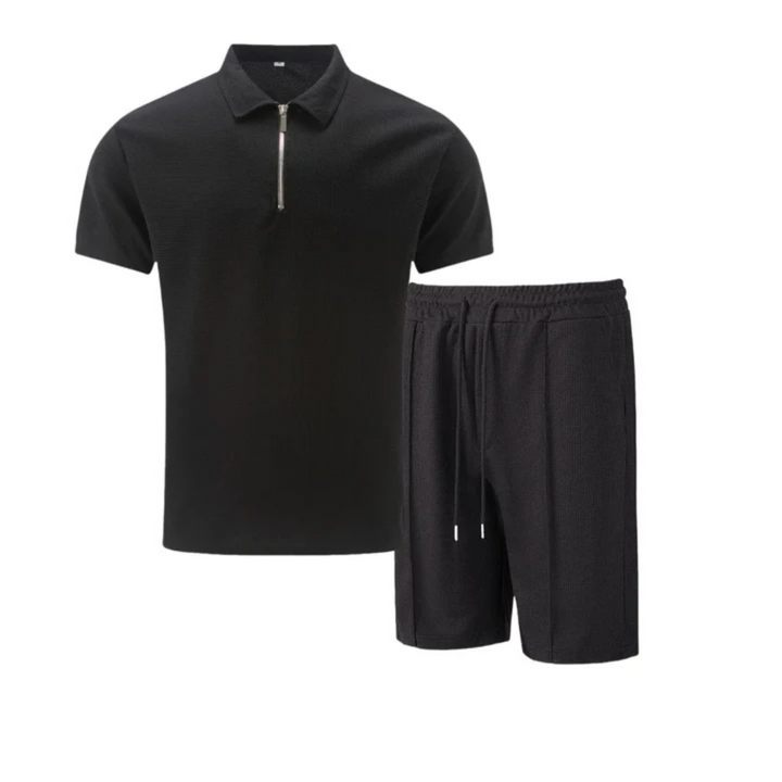 Men's Textured Polo and Shorts Set