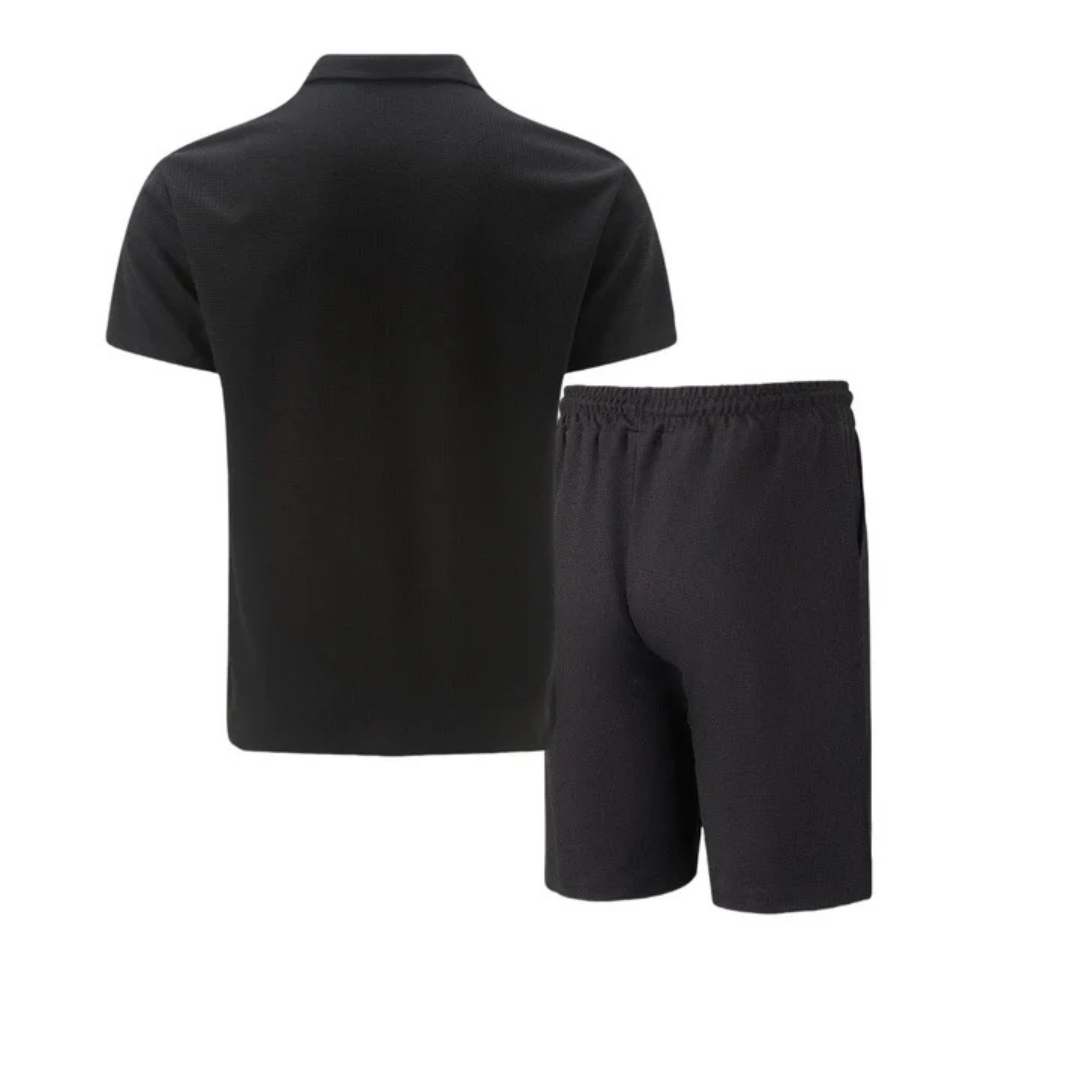 Men's Textured Polo and Shorts Set