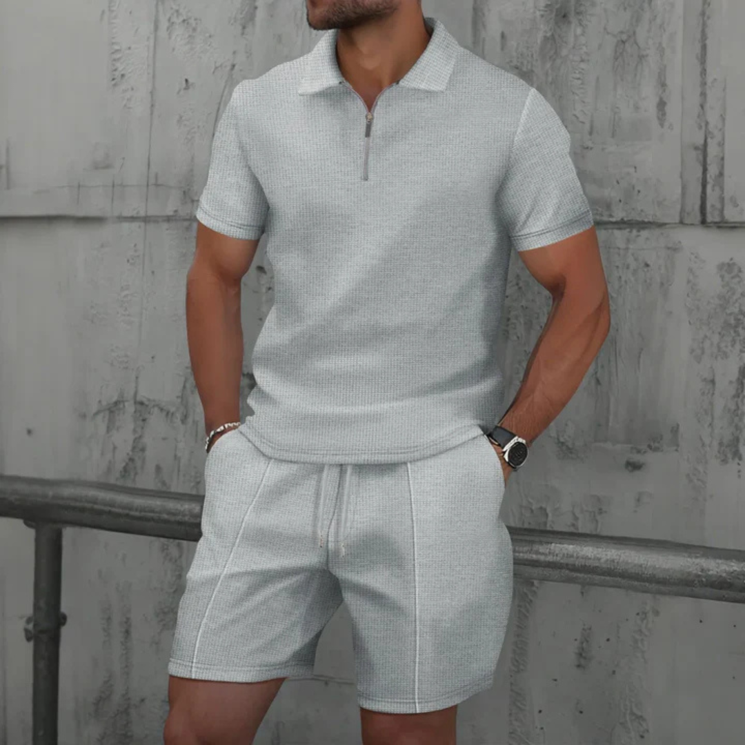 Men's Textured Polo and Shorts Set