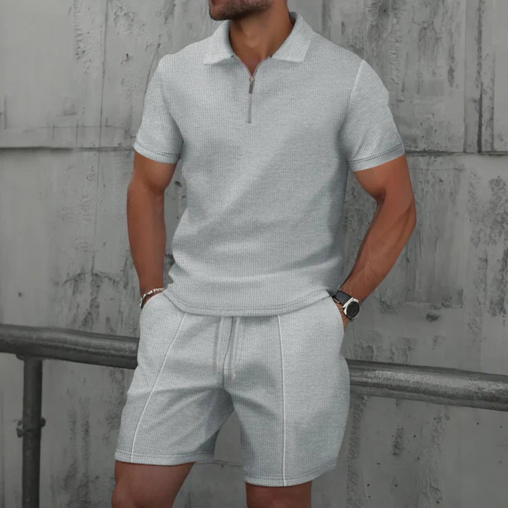 Men's Textured Polo and Shorts Set
