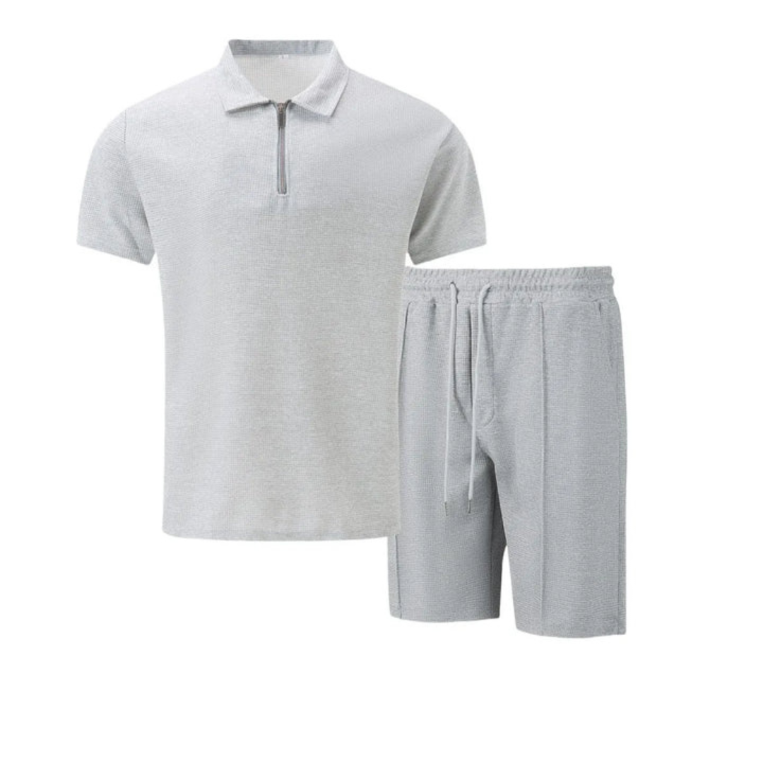 Men's Textured Polo and Shorts Set