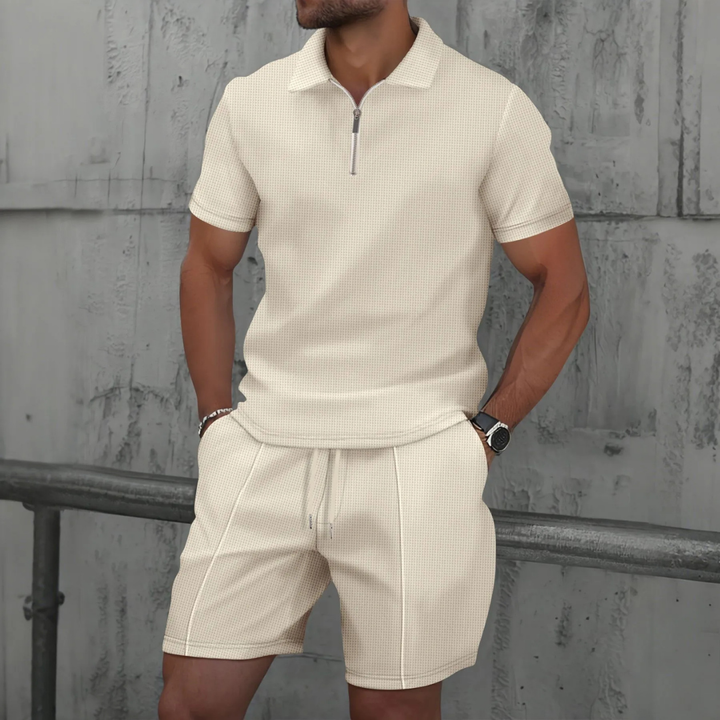 Men's Textured Polo and Shorts Set