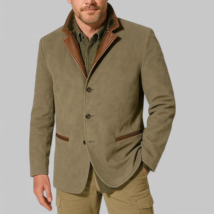 Men's Suede Jacket with Leather Trim Collar