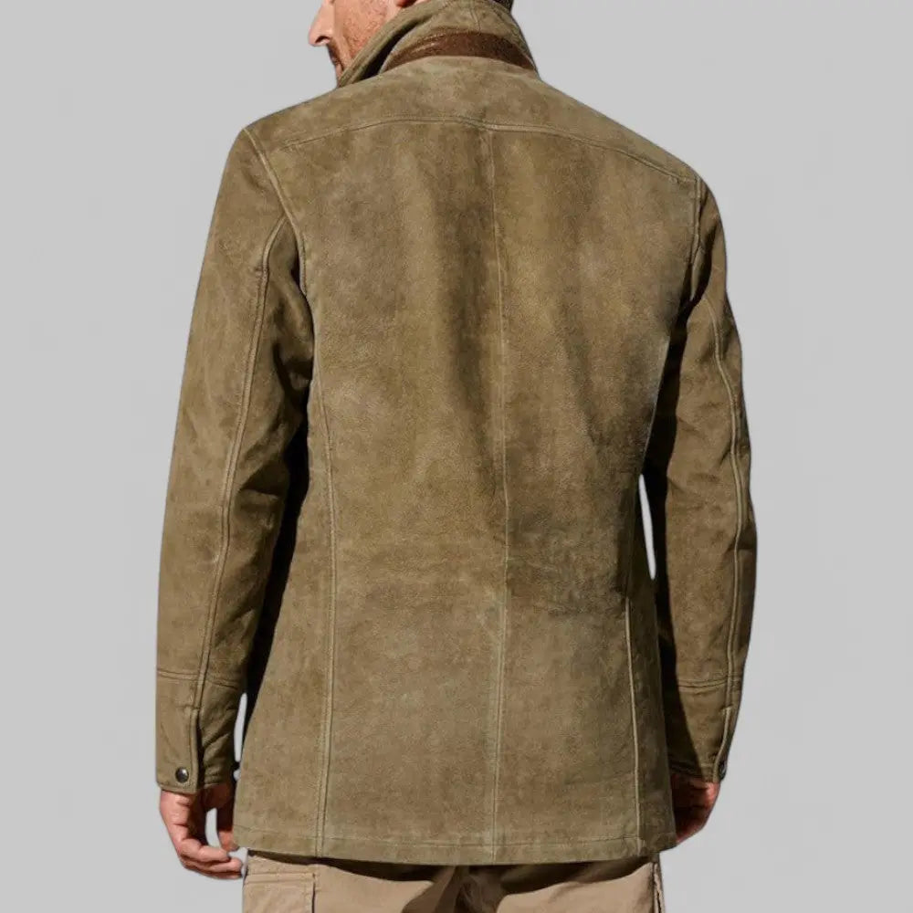 Men's Suede Jacket with Leather Trim Collar
