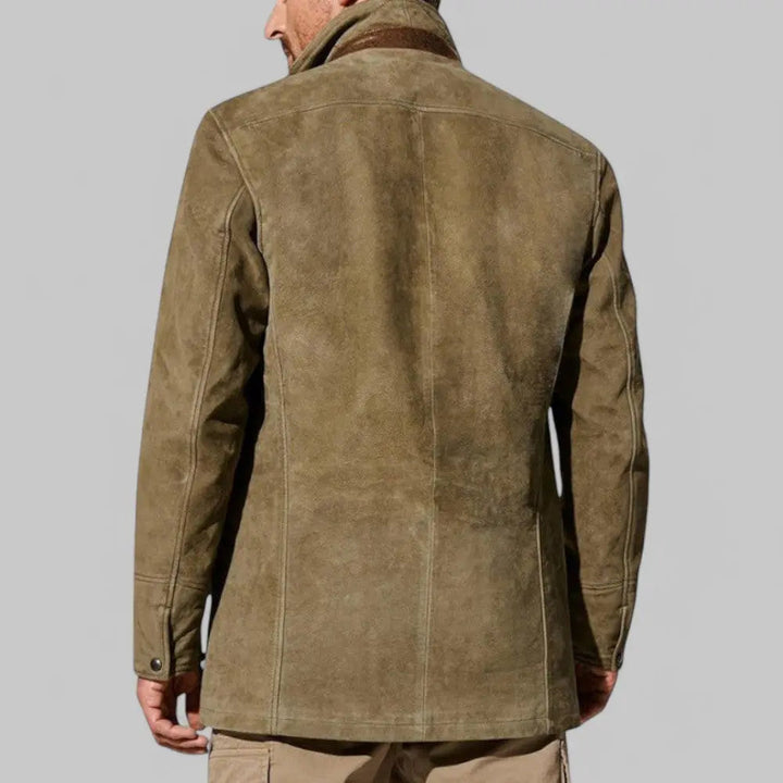 Men's Suede Jacket with Leather Trim Collar