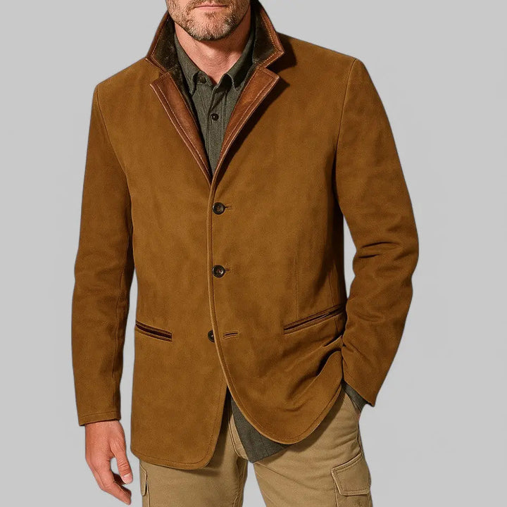 Men's Suede Jacket with Leather Trim Collar