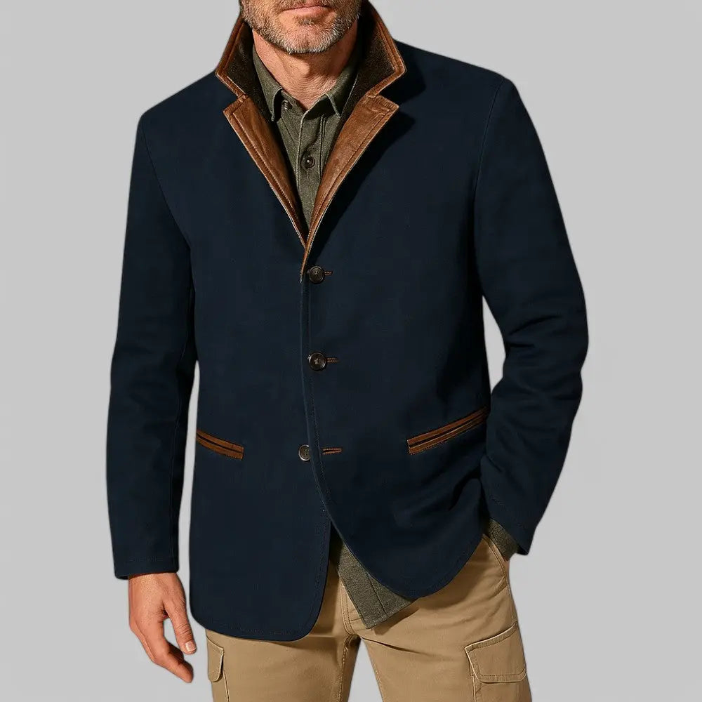 Men's Suede Jacket with Leather Trim Collar