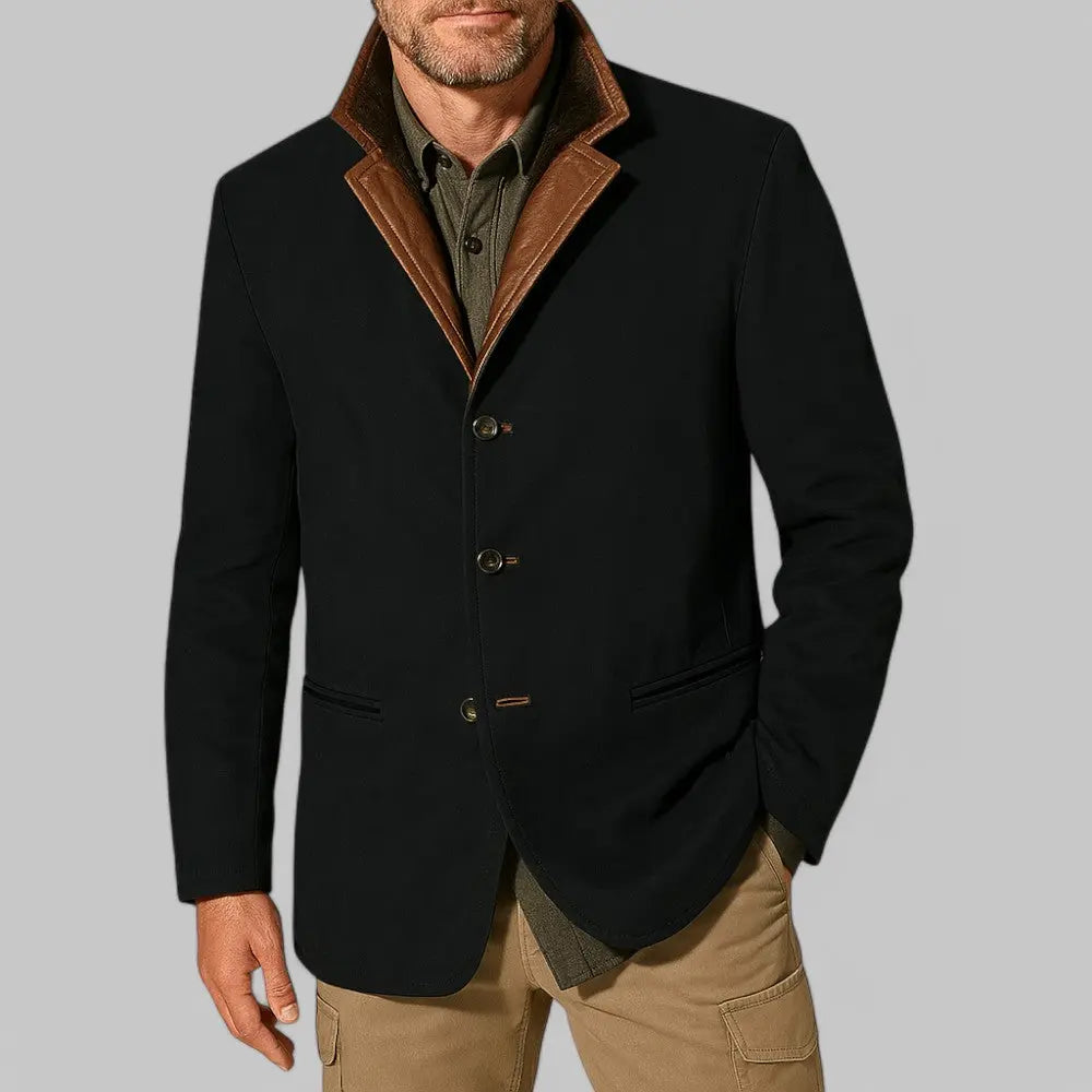 Men's Suede Jacket with Leather Trim Collar
