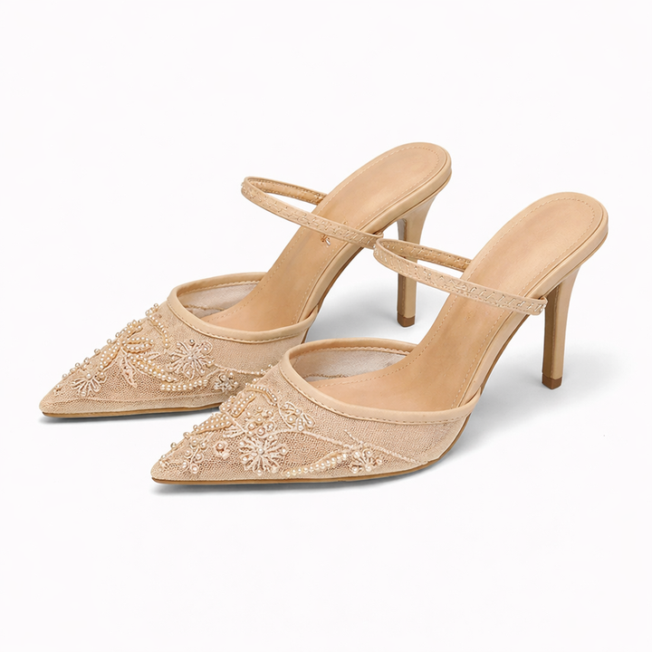 Women's Embroidered Mesh Pointed Toe Heels