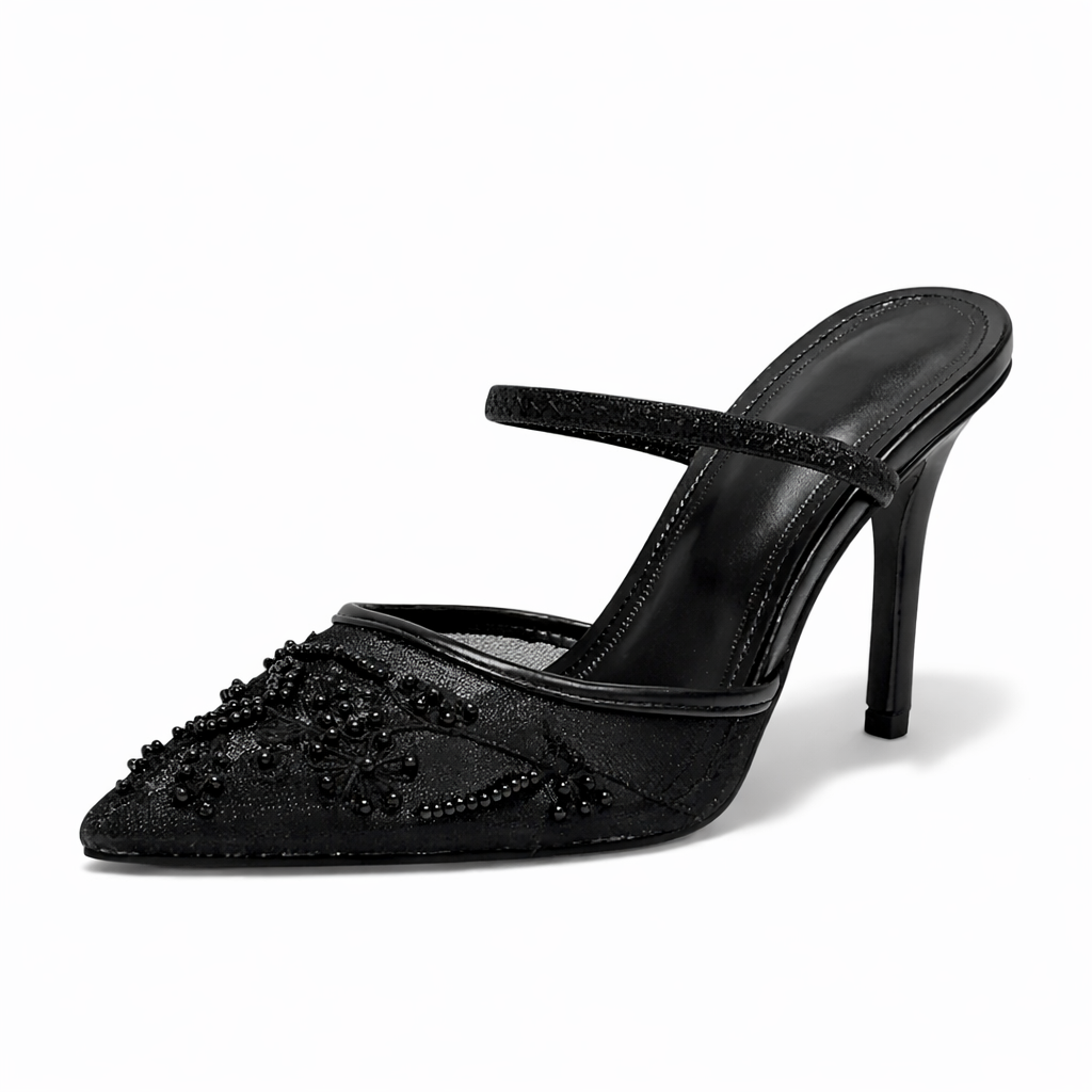 Women's Embroidered Mesh Pointed Toe Heels