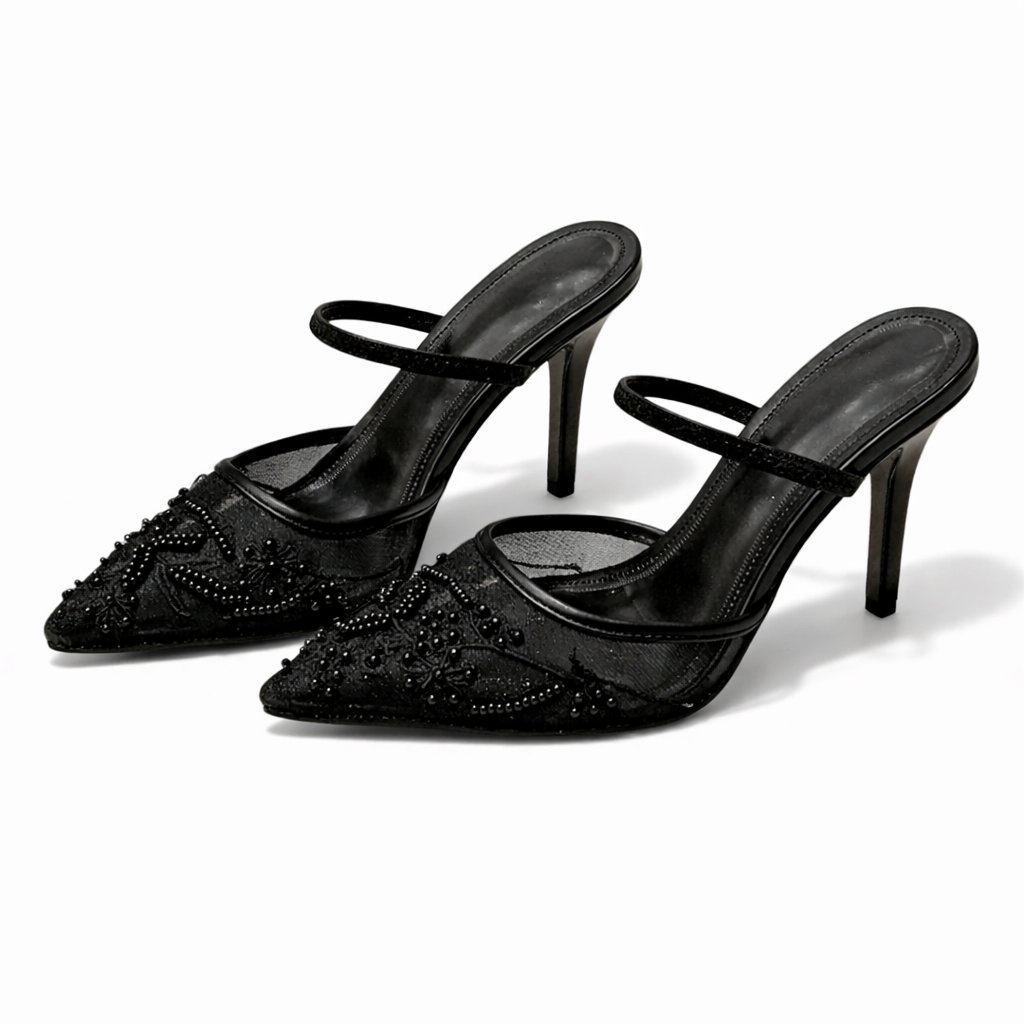 Women's Embroidered Mesh Pointed Toe Heels