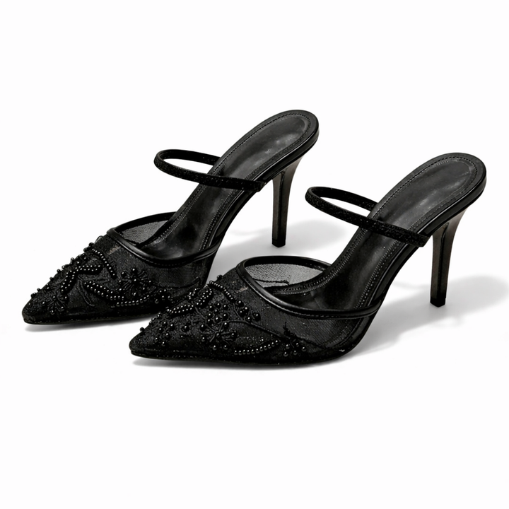 Women's Embroidered Mesh Pointed Toe Heels
